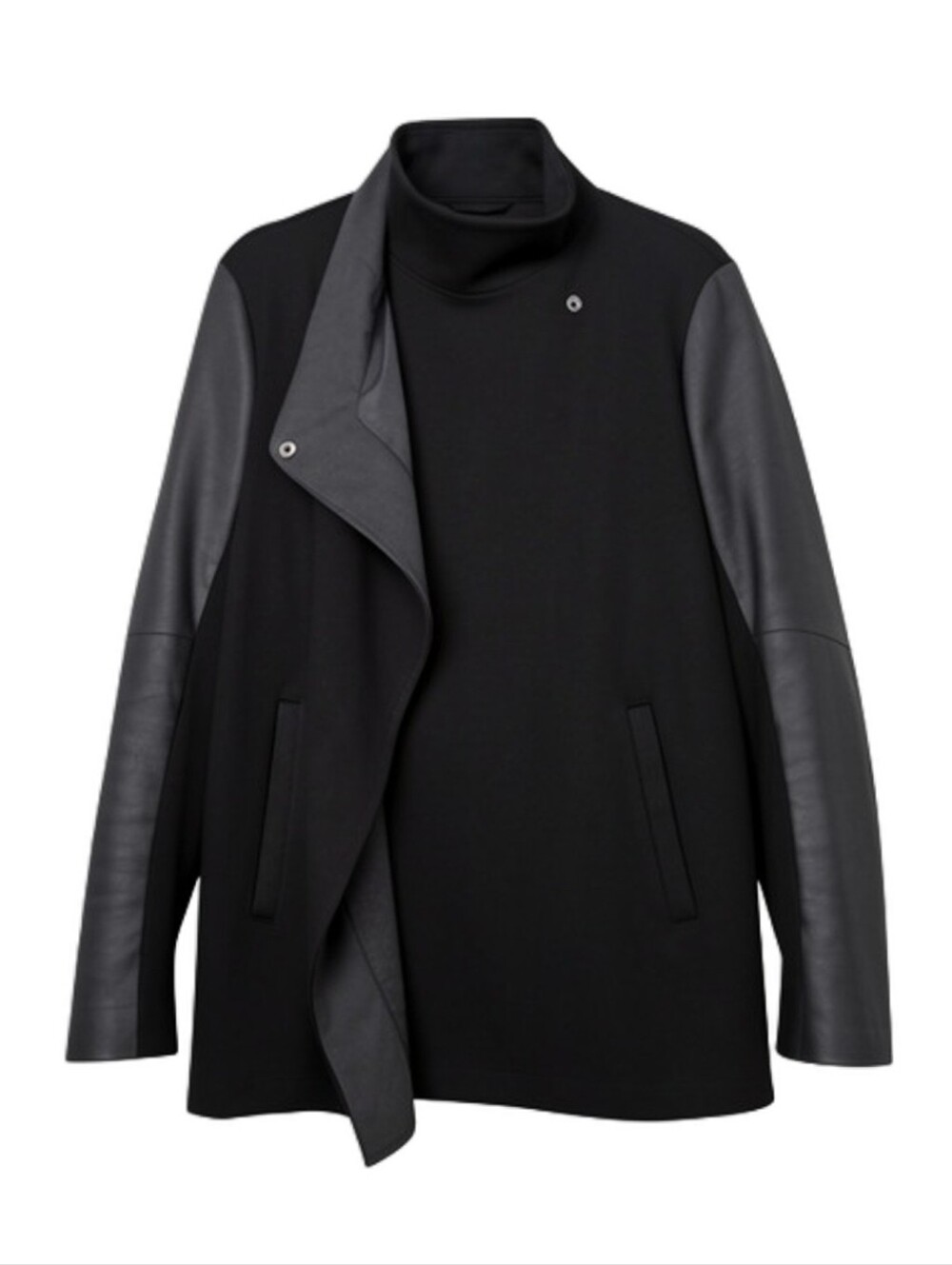 Theory Naomo Black Goat Leather Sleeve Draped Jacket, L, Made In US